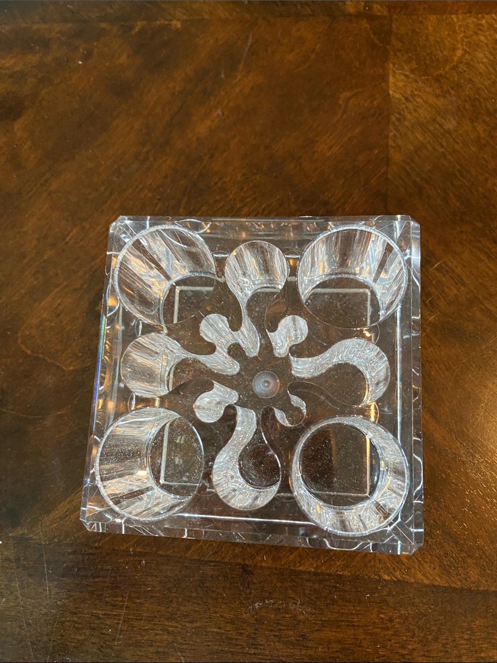 Clear Acrylic Square Trinket Tray with Decorative Cutouts Makeup